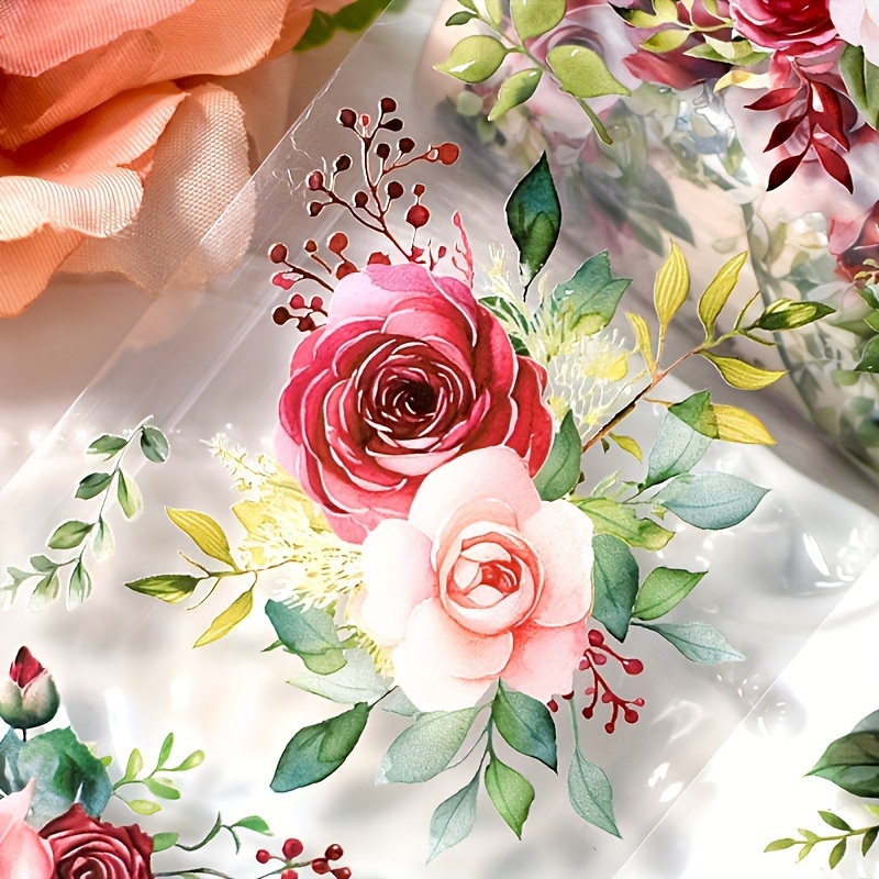 

Vintage Red Rose Washi Tape, 2m Roll - Waterproof Pet Decorative Sticker For Scrapbooking, Journaling & Diy Crafts
