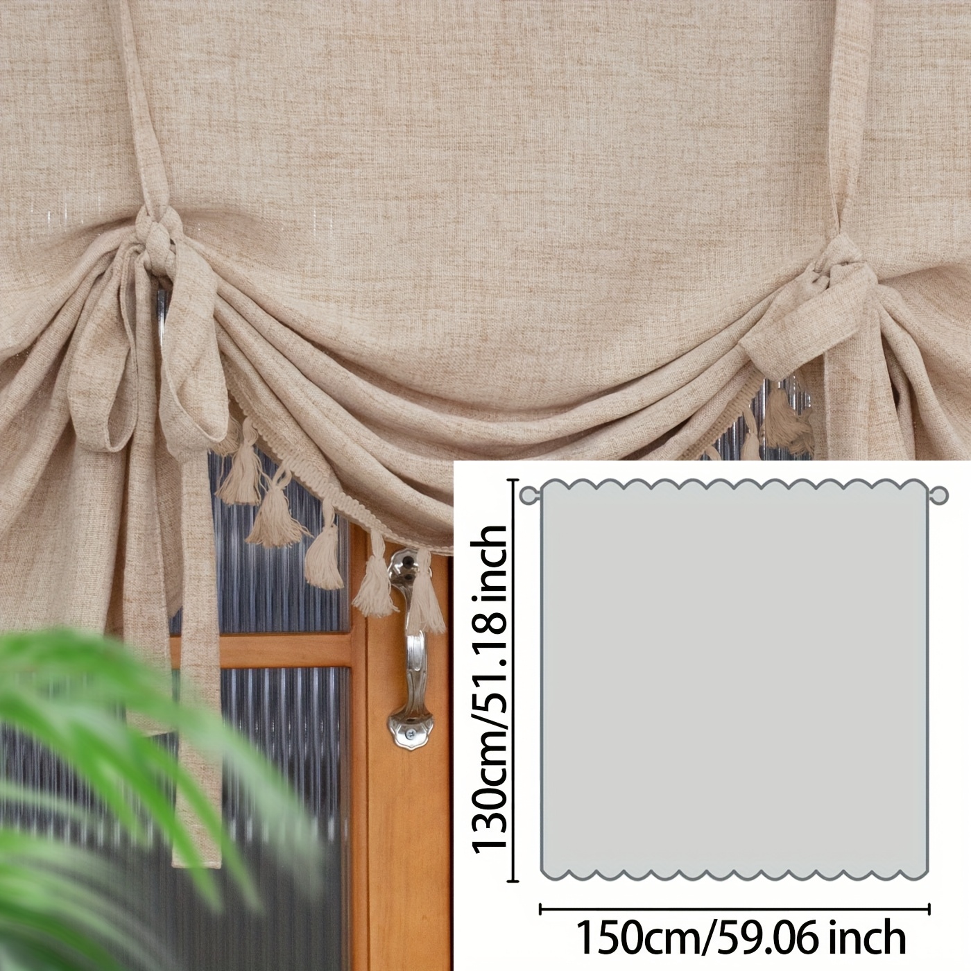 TEMU 1 Panel Bohemian Farmhouse-style Roman Blind, Linen Texture With Tassel Trim | Adjustable Height With Tie, Vintage Room Decor, Suitable For