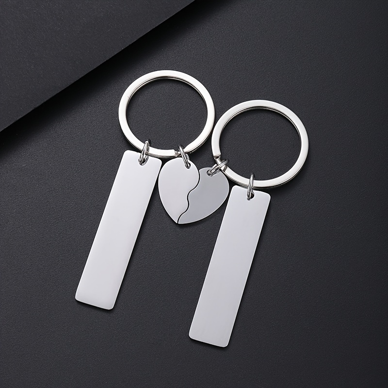 1 Pair Of Stainless Steel Couple's Keychains. Laser Color Printing. Blank Material. Long Strip Half-heart Engraved Metal Keychain. For Halloween, Christmas, And For Your 1