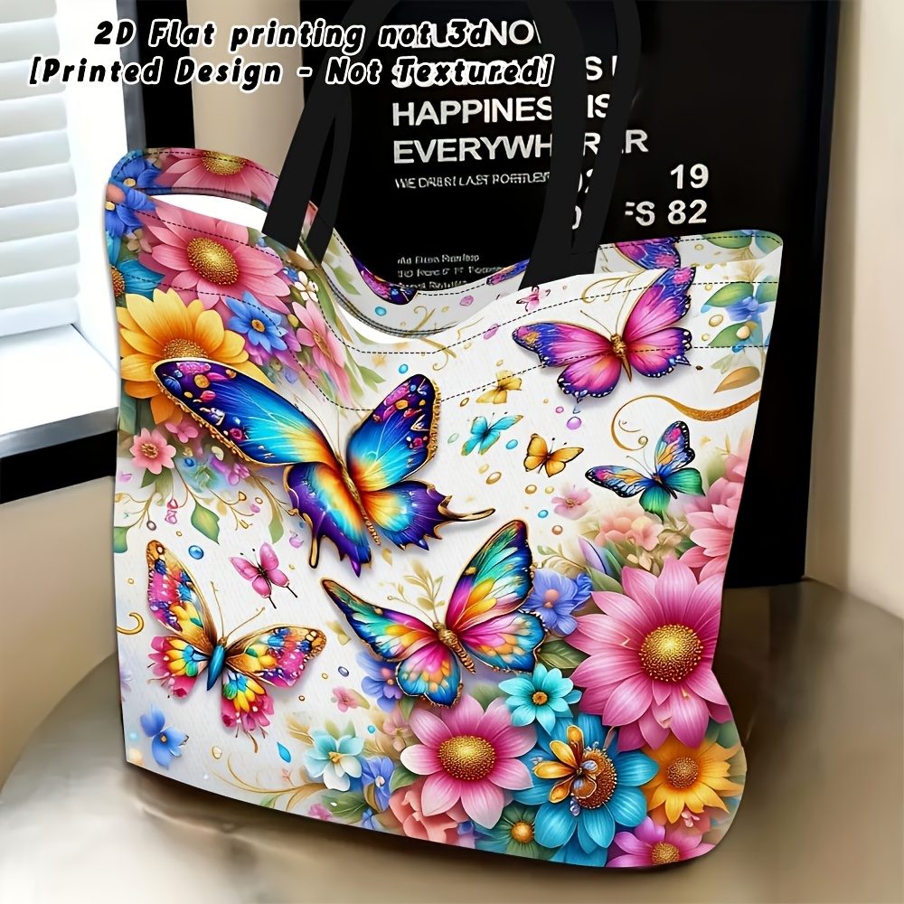 TEMU 1pc, 2d Flat Printing [printed Design - Not Textured] Women's Shoulder Bag, Floral Pattern Women's Shoulder Bag, For Daily Use, Multi-functional