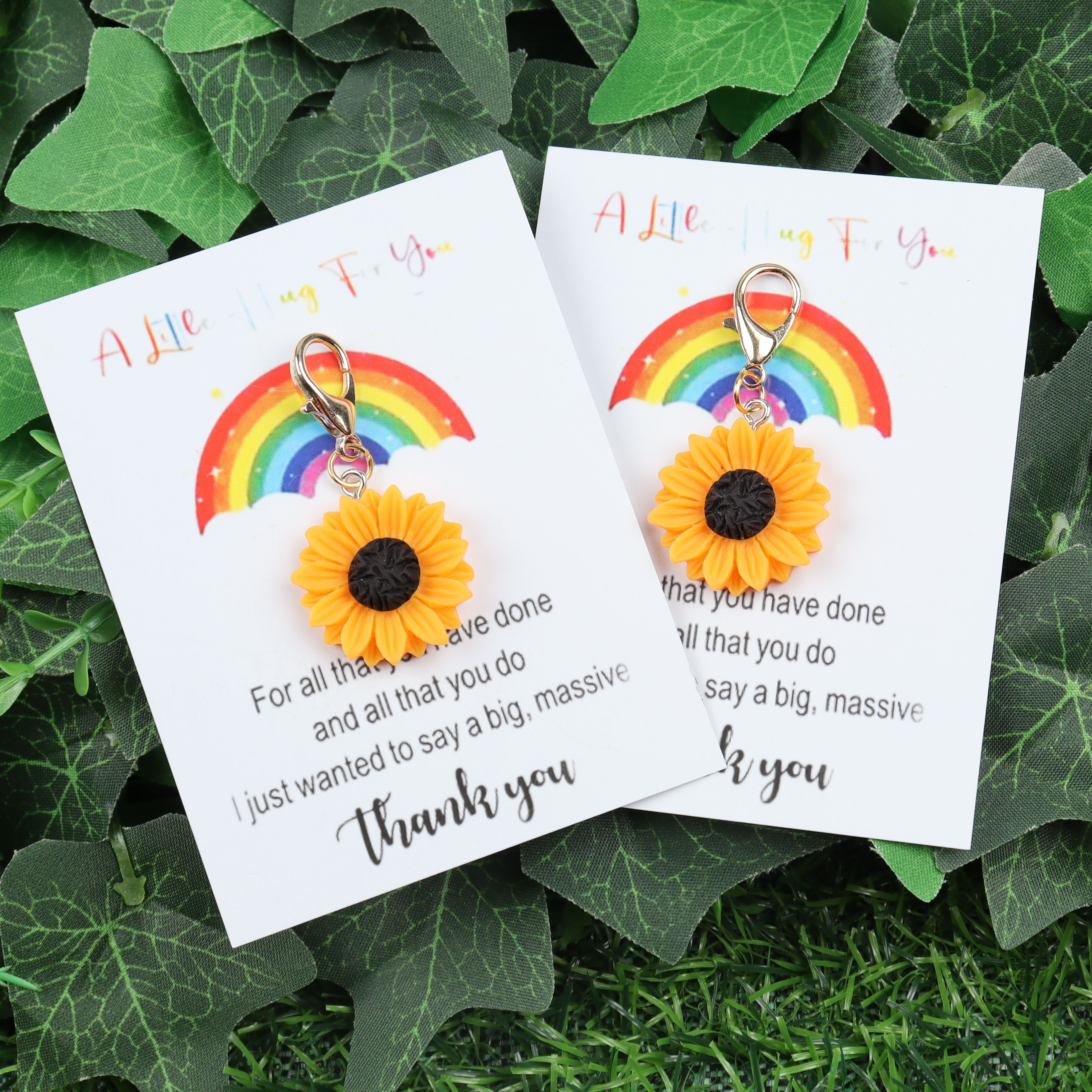 

Sunflower Keychain With Thank You Card - Perfect Gift & Teachers, Ideal For Back To School & Birthdays, Mini, Bag Pendant, 1pc/2pcs