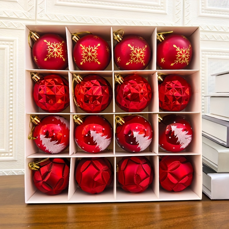 TEMU Boules de Noël, décorations de Noël à suspendre 2,36 pouces, 16 pièces, fête d'année, cour, décorations de sapin de Noël, boules colorées à