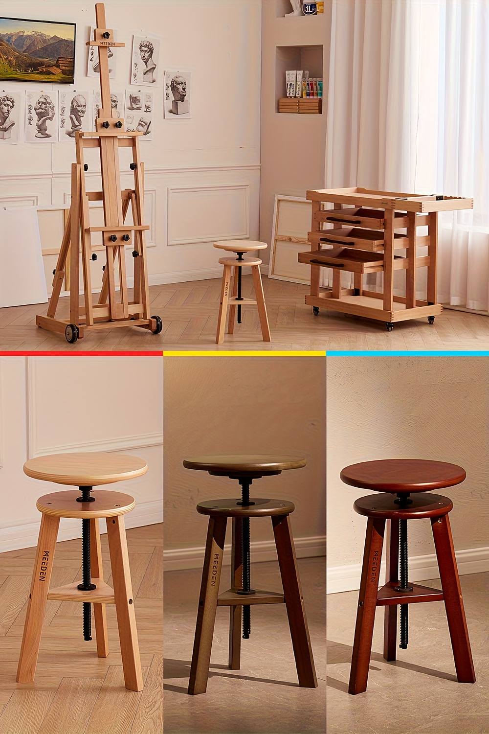 Drafting Stool Artist Stool Wood Adjustable Stool Wooden Drafting