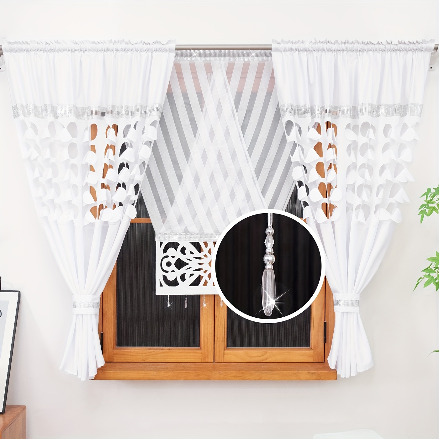 Image of Flying 1 Set Embroidered Hollow Lace Pleated Rod Pocket Curtain Set Bedroom Living Room Curtain Decoration Set