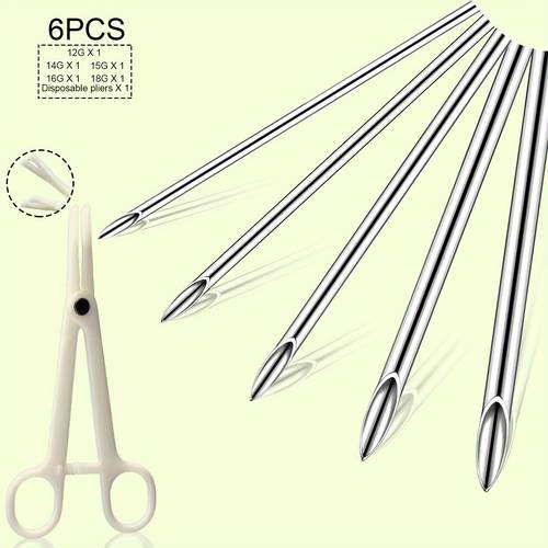 6pcs 11pcs 16pcs piercing needle kit multiple sizes stainless steel piercing needles with pliers suitable for ears nose navel lips etc charm