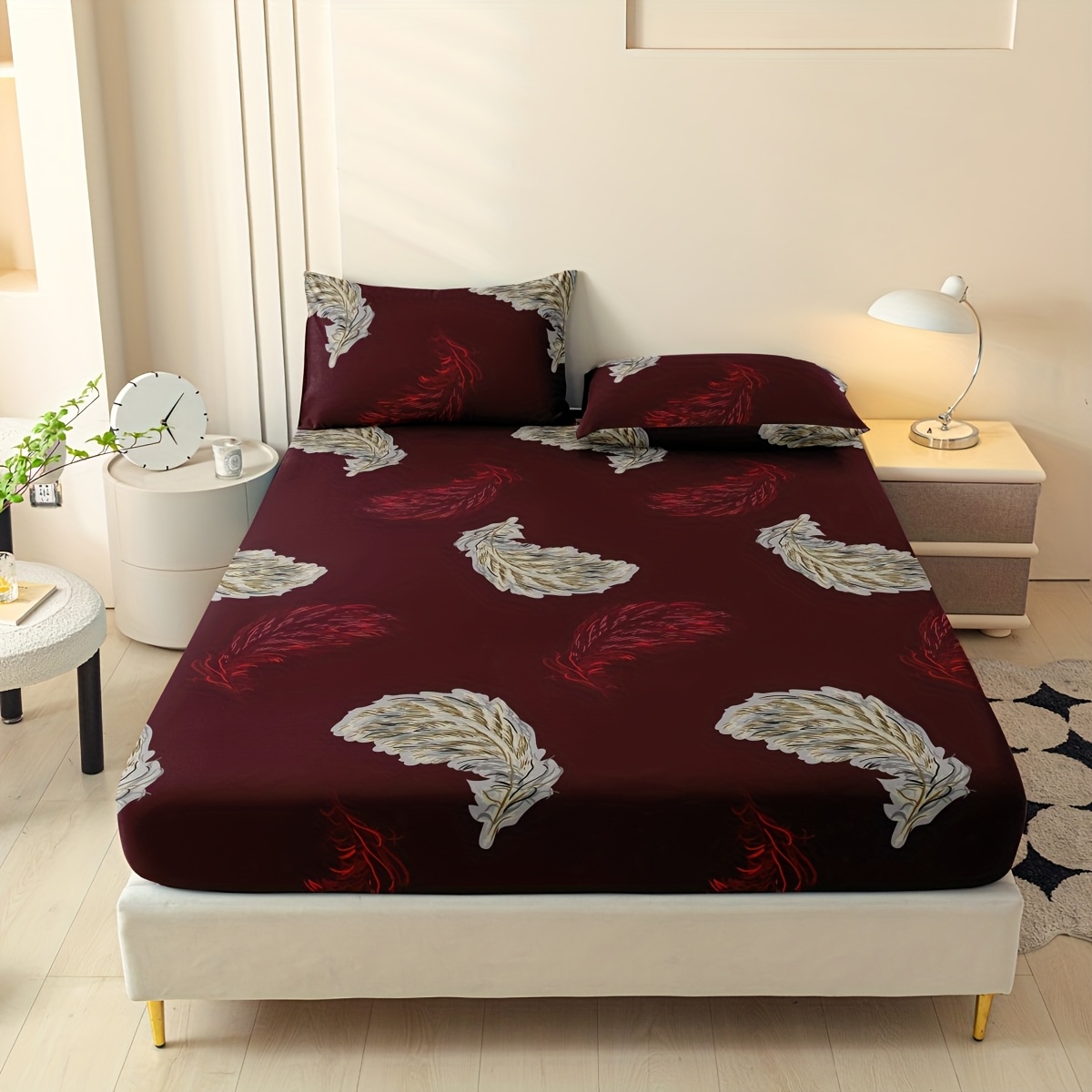 3pcs Printed Pattern Set For Bedroom/. Includes 1 Fitted Sheet And 2 Pillowcases. Does Not Inserts. Soft, Skin-friendly, Breathable, And Machine Washable