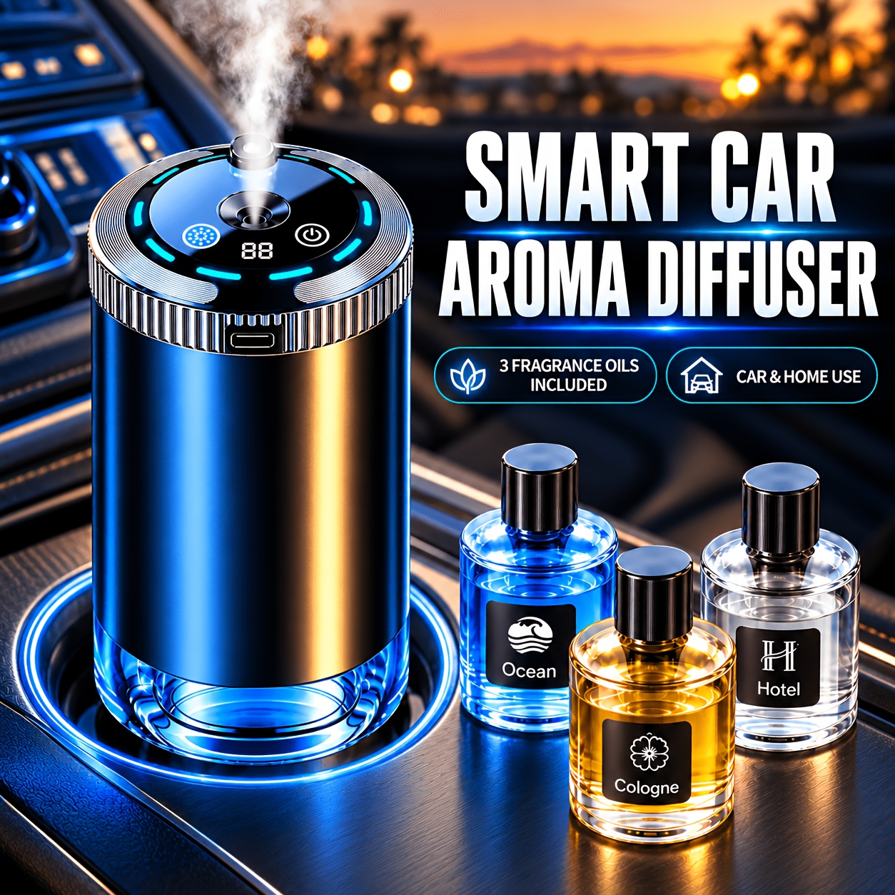TEMU 2026 Upgraded Smart Car Diffuser: Featuring Colorful Ambient Lighting And Starry Sky Projection, Start/stop, And Long-lasting Fragrance .