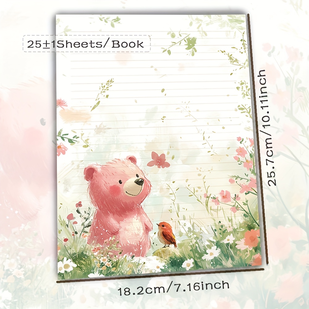 B5 Stationery - Bear, Bird & Floral Designs | 25/50 Sheets/pc | Lined Blank Paper | Tear-off, Non-adhesive | Ideal For Letters, Notes, Journals | Gift-ready Journal