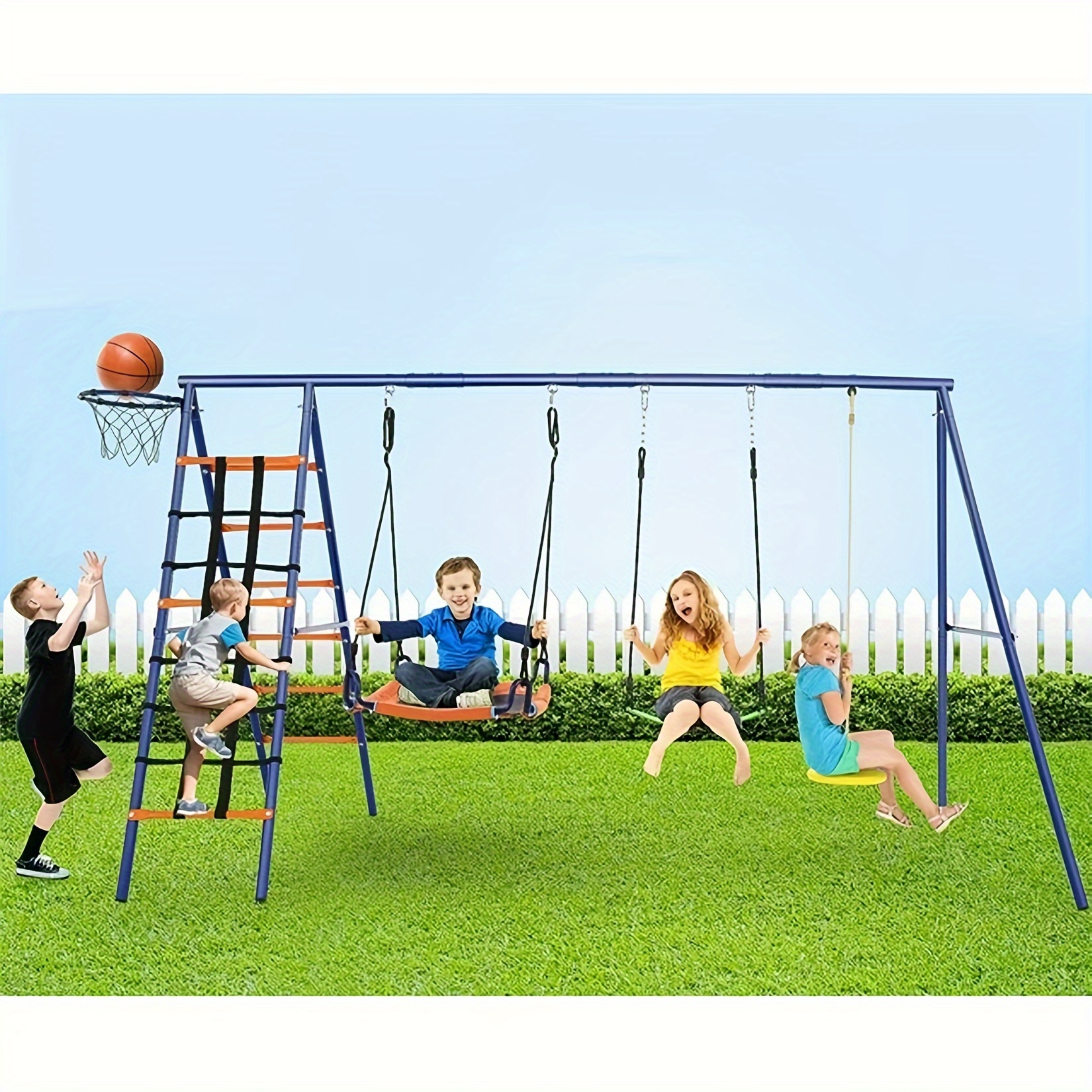 

6-in-1 For Outside, 550lbs Heavy Duty A-frame Outdoor Swing Set, Adjustable Kids Seat/ground Stakes For Backyard