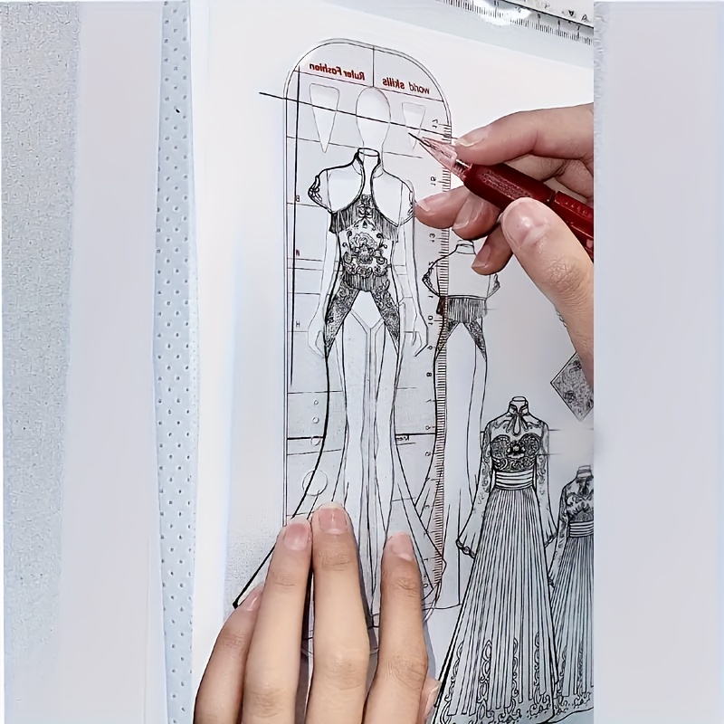 

1pc Acrylic Fashion Design Human Figure Template Ruler For Skill Competitions, Fashion Illustration Drafting And Designing Tool