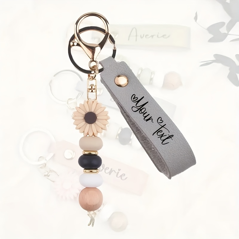 TEMU A Custom Daisy Bead Keychain Featuring A Name And Floral Charm - Soft-colored And , Lobster Clasp Closure, An Elegant Gift Suitable For Women,
