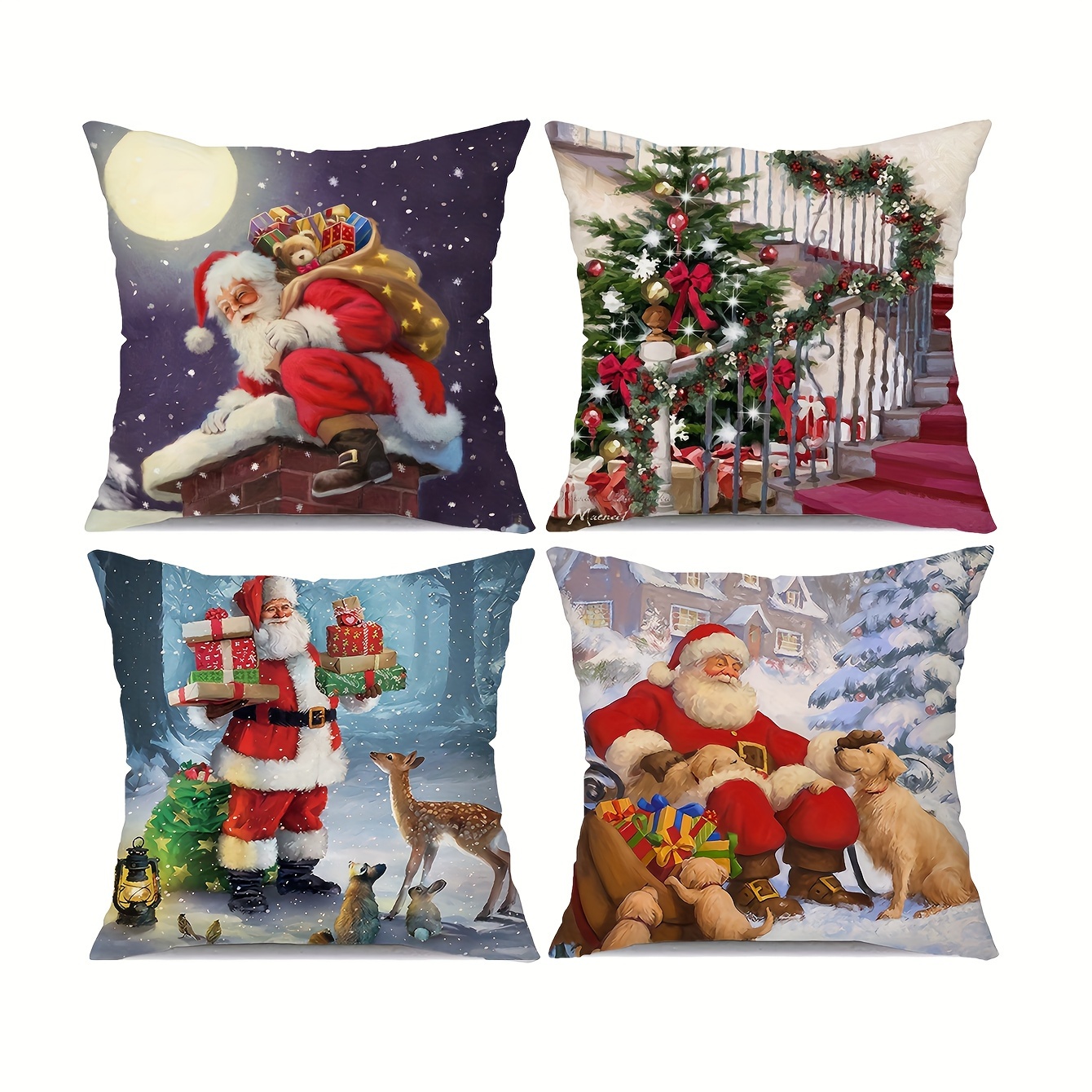 

4pcs, Short Plush Pillow Cushion Cover Cushion Cover Pillow Cover Ultra Soft Single-sided Printing18in*18in Christmas Sofa Car Cushion No Pillow Core