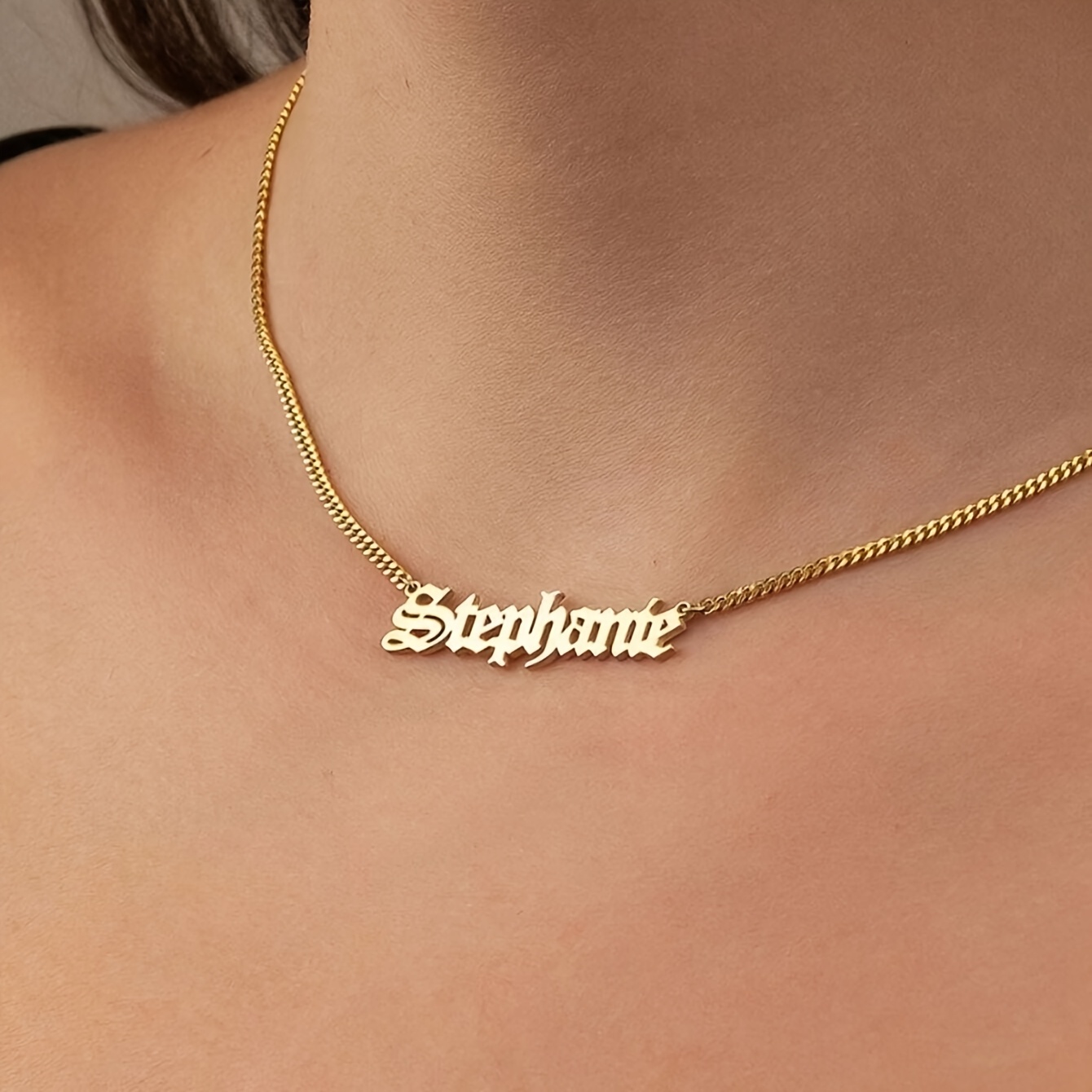 TEMU Custom 1pc Golden Minimalist Gothic Name Necklace With Chain • Chain Necklace • Old English Necklace • Personalized Jewelry • Christmas Gift