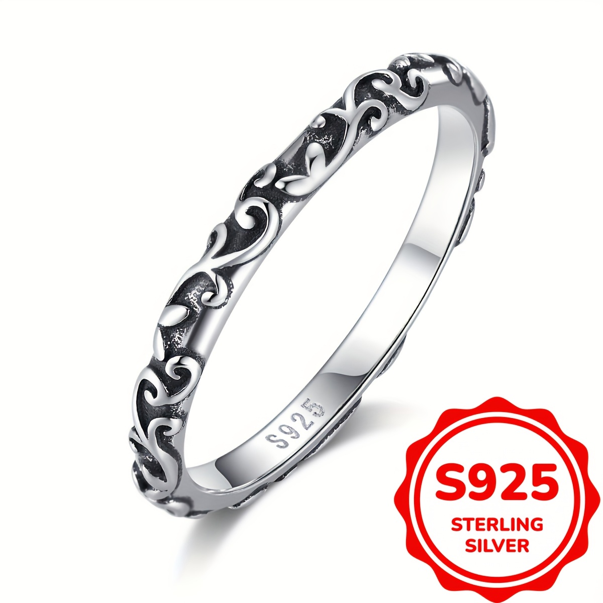 

925 Sterling Silver Celtic Knot Ring Vintage Vine Ring Thin Band Stacking Thumb Ring For Women Jewelry Gifts (2.2g)