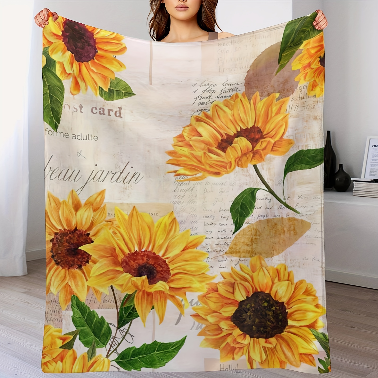 

60 X 80 Inch Sunflowers Super Soft Throw Blanket For Car, Bed Sofa Lightweight Blanket For All Seasons