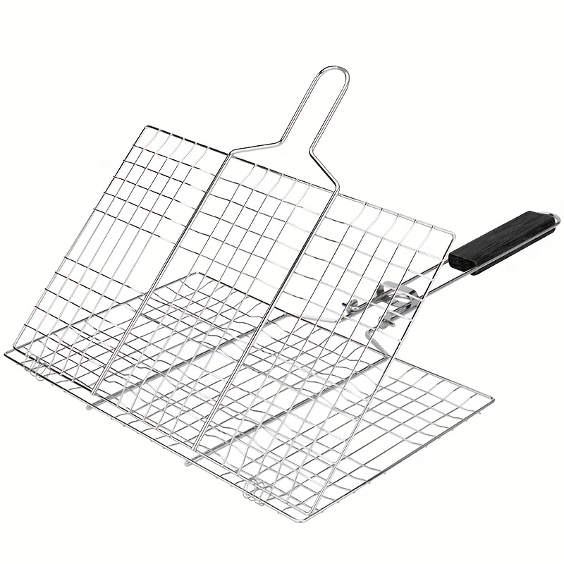 E-shop klappbare Grillzange mit Holzgriff, multifunktionale Outdoor-Grillzange für Fisch, BBQ-Grill, Steak-Grill