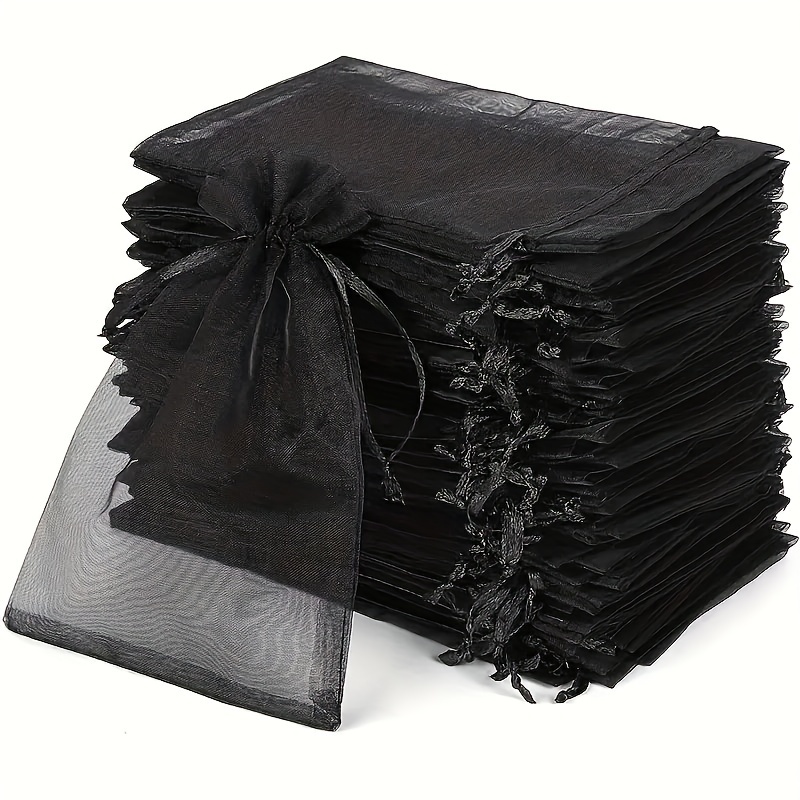 

100pcs Elegant Black Organza Drawstring Bags - Perfect For Jewelry, Wedding Favors & Small Business Packaging