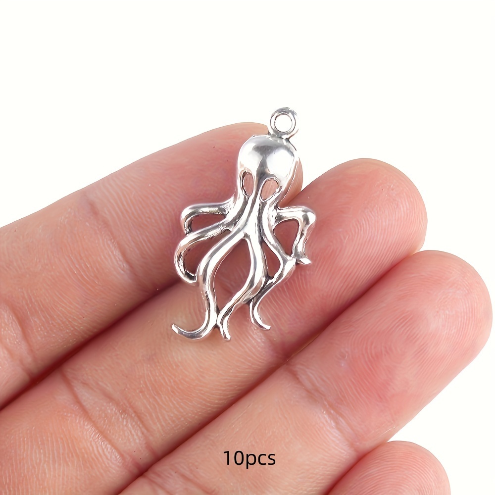 5-10pcs Vintage Silvery Octopus Charm Pendant Diy Earrings Necklace Handmade Jewelry Accessories 32x17mm