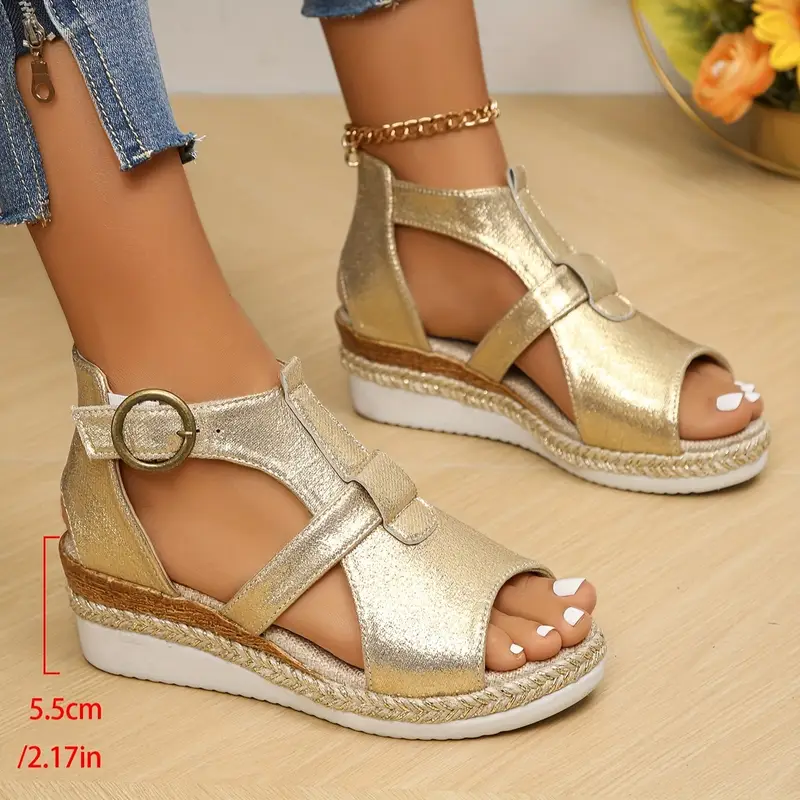 womens wedge heeled sandals casual open toe platform sandals comfortable buckle strap sandals details 3