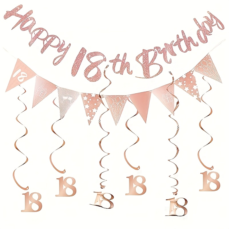 18/30 Birthday Decoration Banner Ribbon Set, 18/30 Birthday Decoration Rose Golden Decoration, 18/30 Birthday Garland Spiral Decoration, 18/30 Birthday Party Decoration Banner, Pull Flag