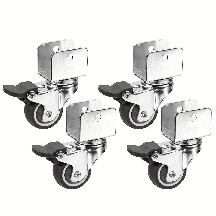 TEMU 4pcs, Roulettes de meubles de 1,5 pouce, Roues de chariot manuel robustes, avec support de U-U18Mm, Roues pivotantes robustes en caoutchouc pour