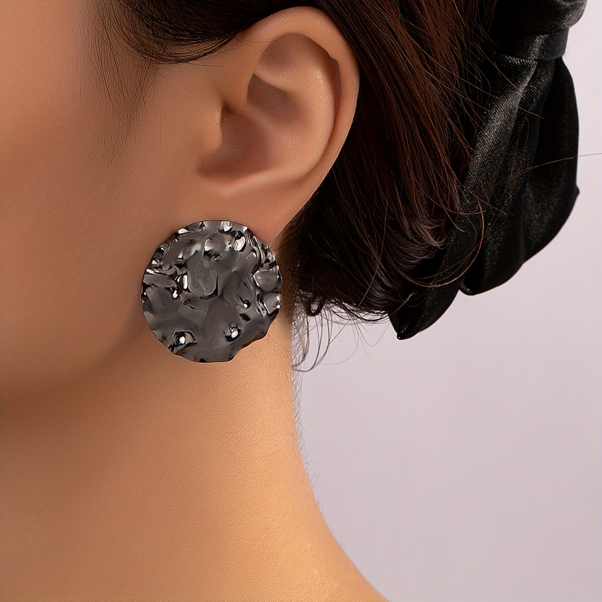 Hammered Iron Disc Earrings for Women