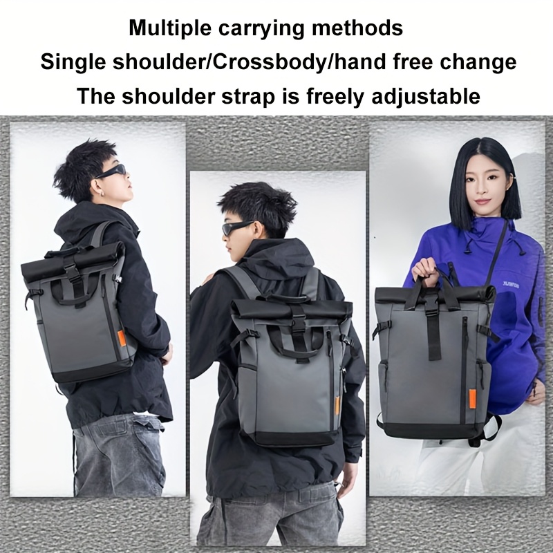 Fashionable Unisex Casual Backpack, European and American Trendy Style Double-Shoulder Backpack, Multi-Functional Roll-Top Laptop Backpack for Outings, Shopping, and Travel, Nylon Double-Shoulder Computer Bag with Fine Workmanship