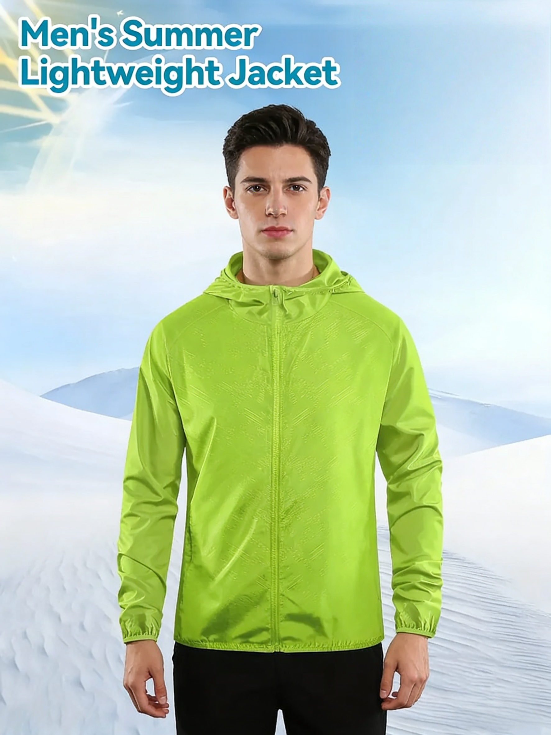 Men's Lightweight Hooded Jacket with Portable Storage Bag