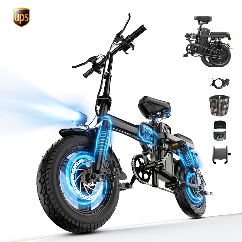 TEMU Vélo Électrique Pliable pour Adultes, Moto Électrique Pliable 500W avec Absorption des Chocs à 16 Niveaux, Grande Batterie 15Ah, Autonomie de