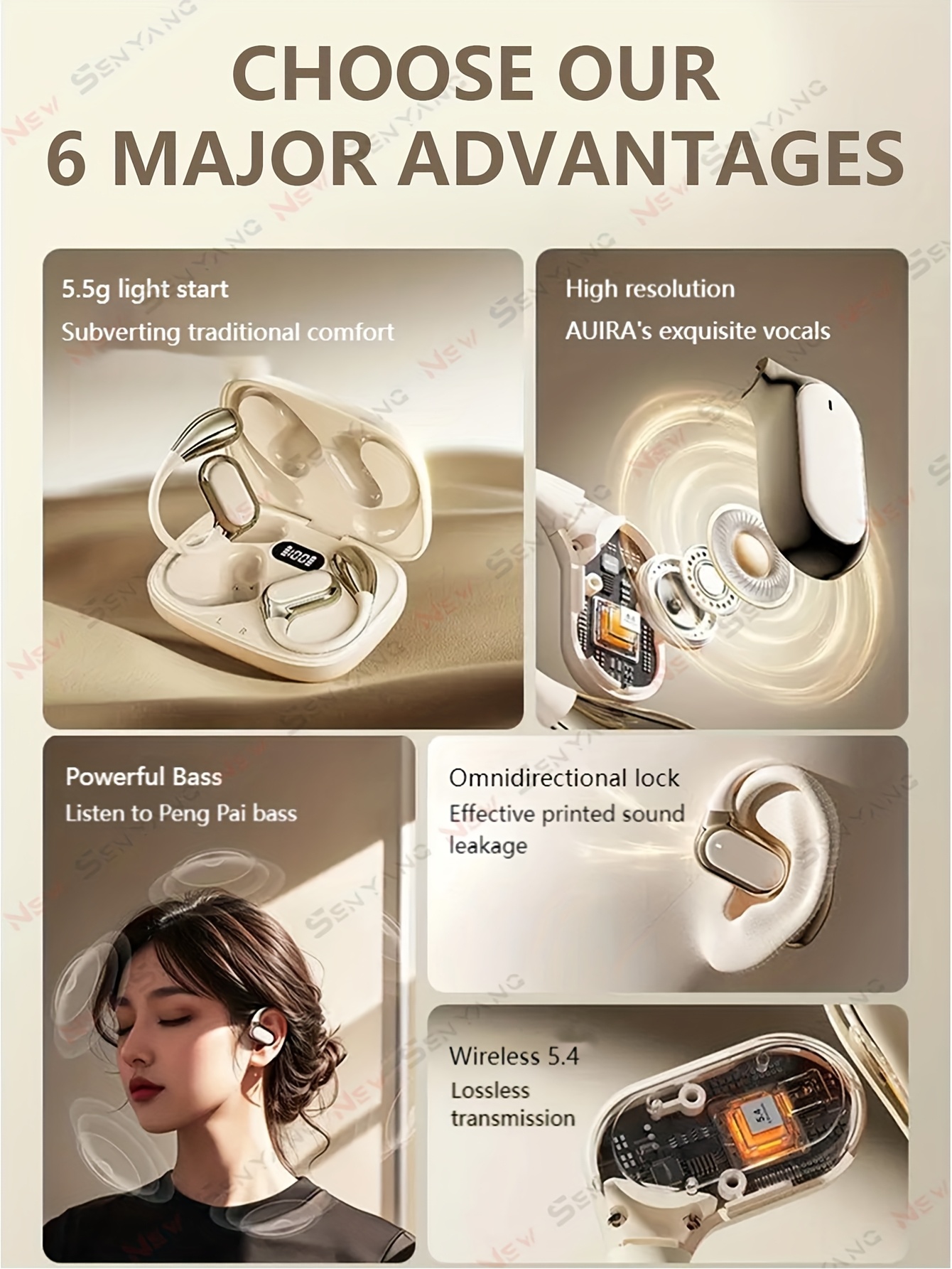 New Senyang New Style True Wireless On-Ear Earbuds Music Non-In-Ear Headset Gaming Couple Earbuds Video TWS HIFI Bass 9D Stereo HD Calling Earphones for Android for Iphone Cellphone Sports Earpieces Smart Headphones for Halloween Day Gift