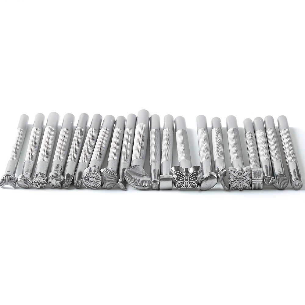 E-shop 20 Stück HOBBYWORKER Lederprägestempel - 20 einzigartige Prägeformen, hochwertige Metallwerkzeuge mit ergonomischem Griff für