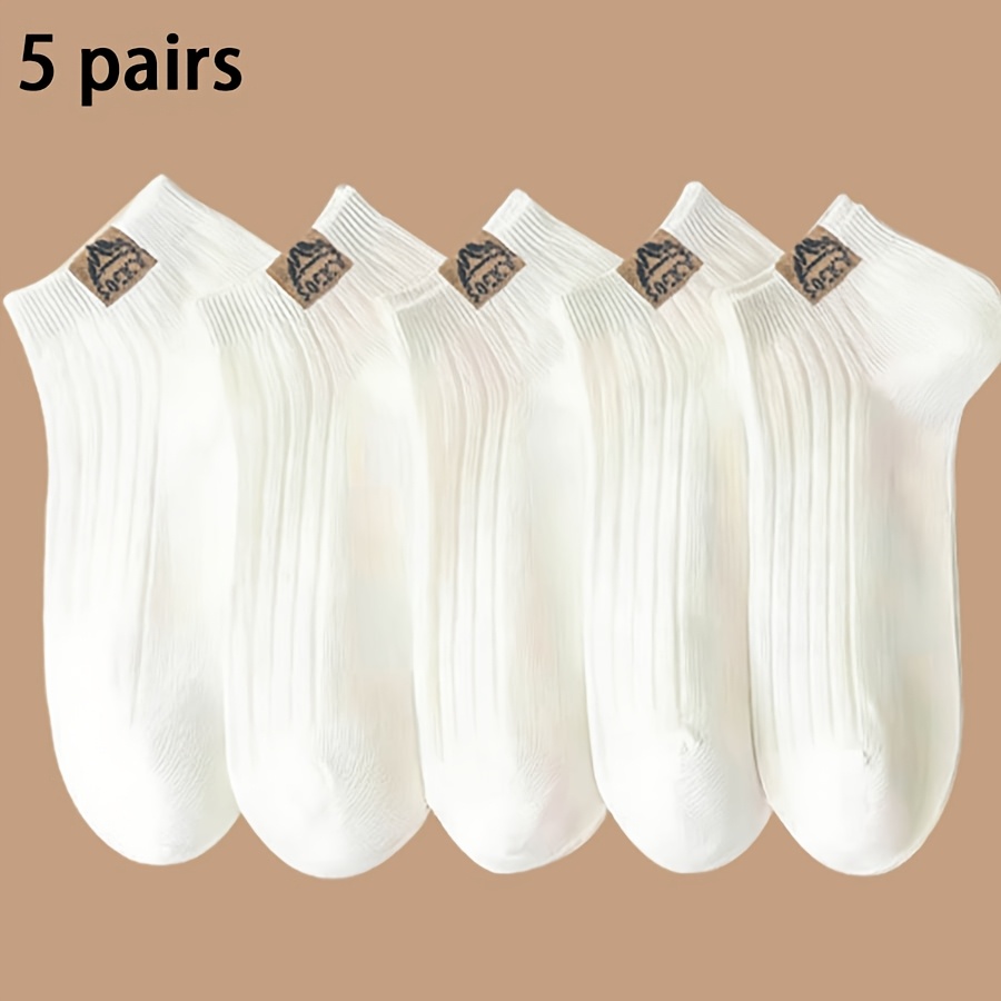 E-shop 5 Paar/10 Paar Packung Damen Schwarz Weiße Kurze Socken Einfarbig Vielseitige Socken Buchstaben Socken Frühling Sommer Stil Dünne Socken Partner
