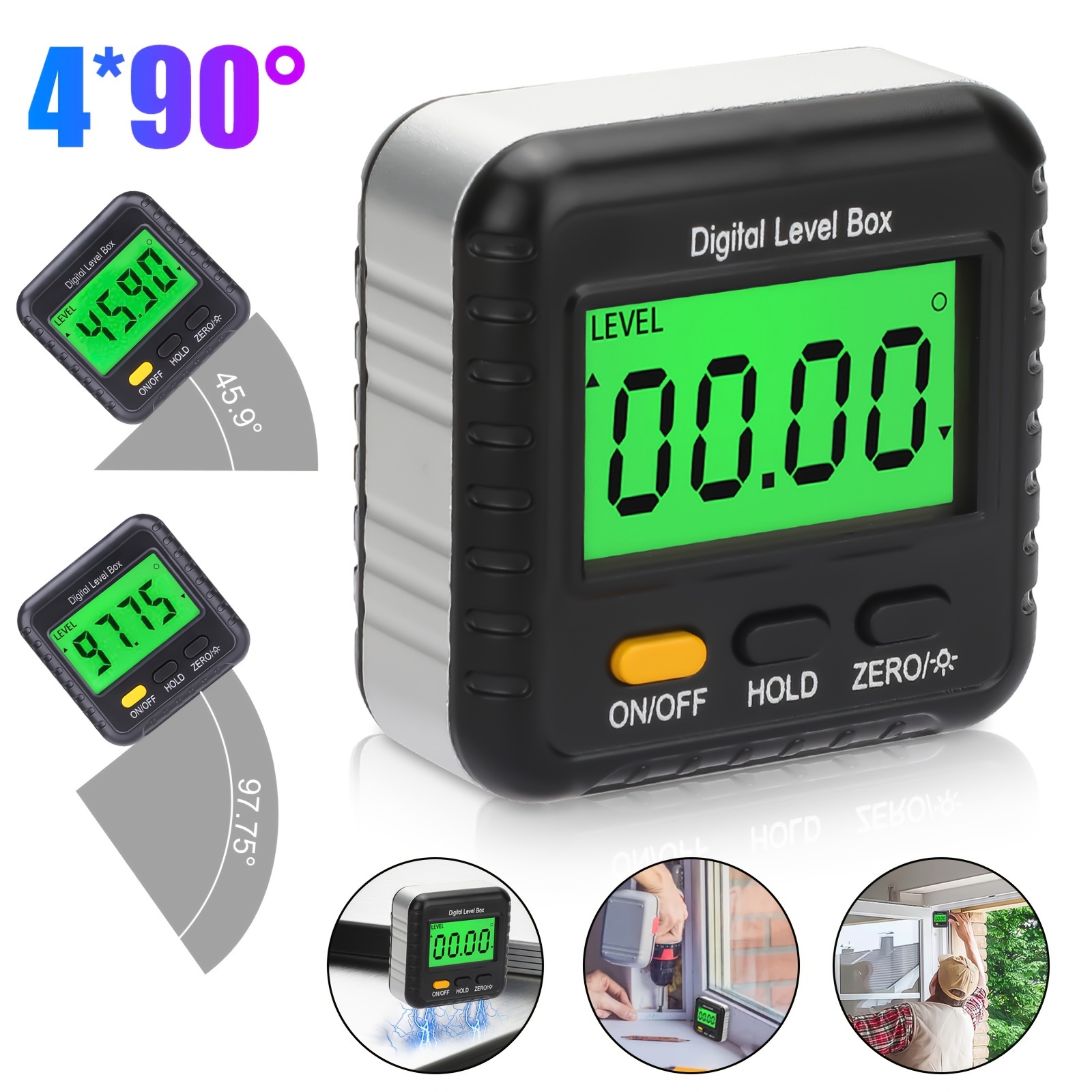 

4*90° Digital Electronic Level Angle Gauge, Magnetic Protractor Inclinometer, Accurately Measure, Angle Tools