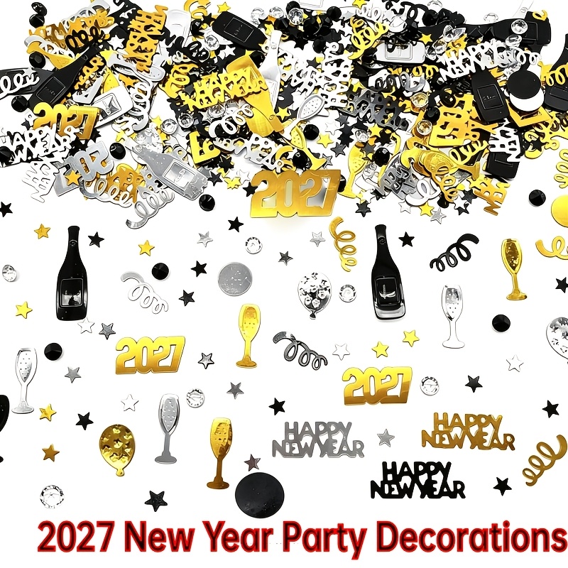 TEMU 2027 New Year Props, Featuring 2027, 'happy New Year', Bottles, Stars, Balloons, And Other Colorful Shapes. Suitable For New Year And Christmas