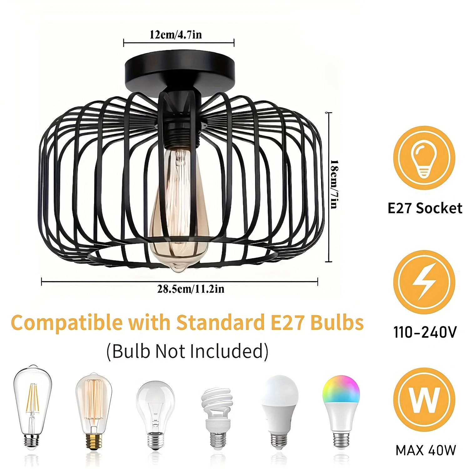 Modern Black Ceiling Light with E27 Socket