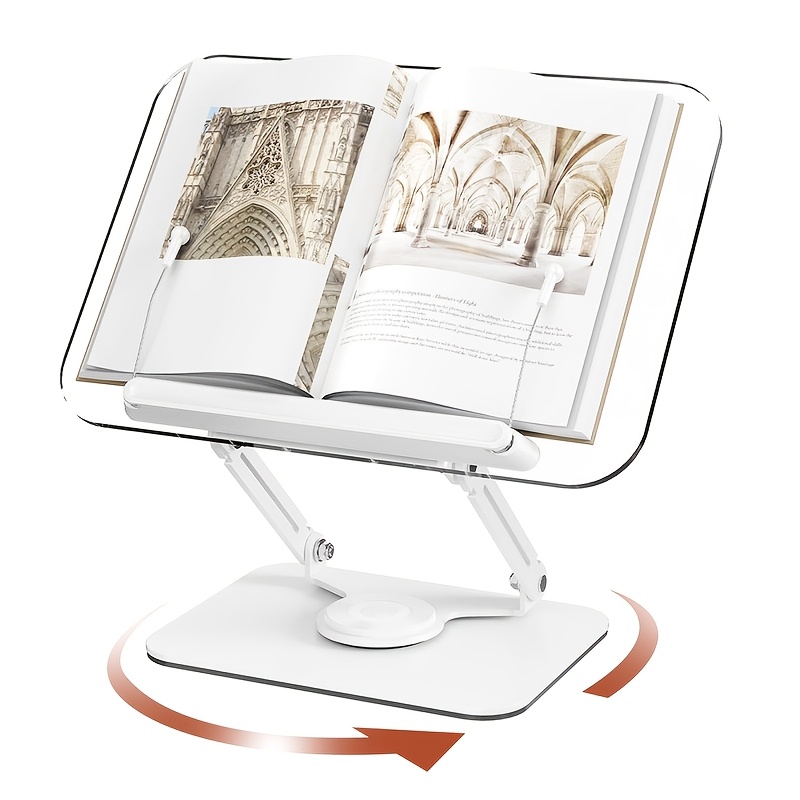 TEMU Book Stand For Reading Adjustable Book Holder With 360° Rotating Base Elastic Page Clips Foldable Laptop Stand