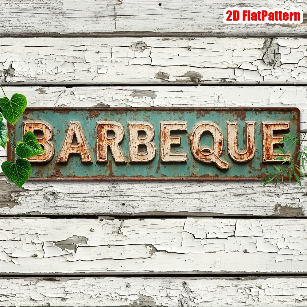 TEMU 2d Flat, 1pc, Retro Barbequemetal Tin Sign - 3.94 X 15.74 Inches, Uv Printed Iron Wall Art, Suitable For Home, Cafe Or Outdoor Decoration, Fun