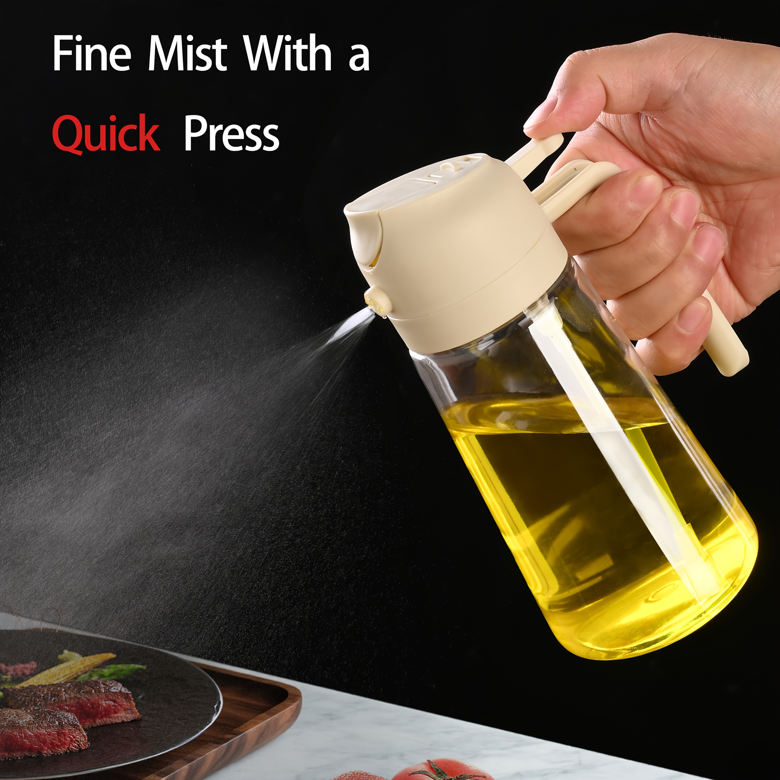 Botella de aceite portátil 2 en 1 y contenedor para verter aceite de oliva, botella de aceite de cocina de plástico de 470 ml, ideal para cocinar, asar a la parrilla, freír en aire, hornear y ensaladas