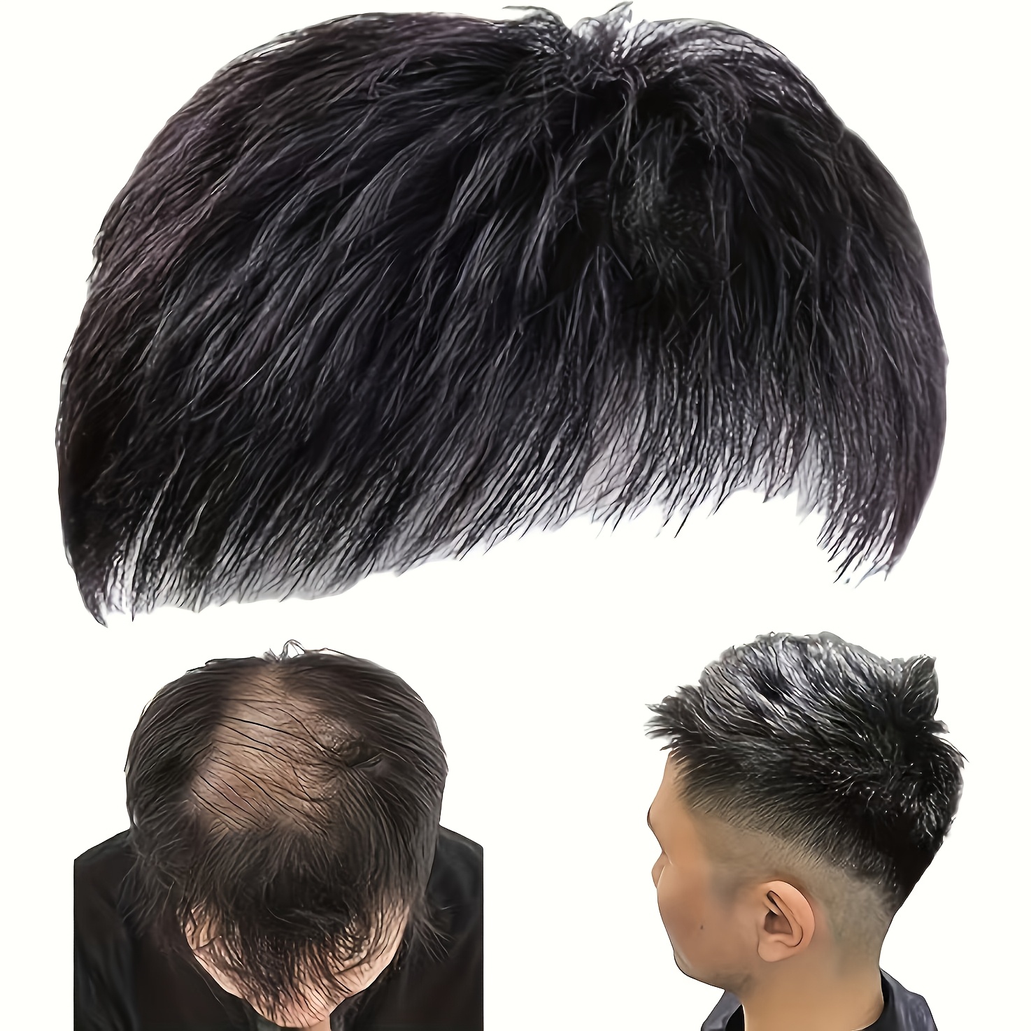 

Men's Invisible Hair Topper, Short Straight Synthetic Fiber Hair, , , Washable, Breathable Lightweight Basics Style For Thinning And Bald Coverage