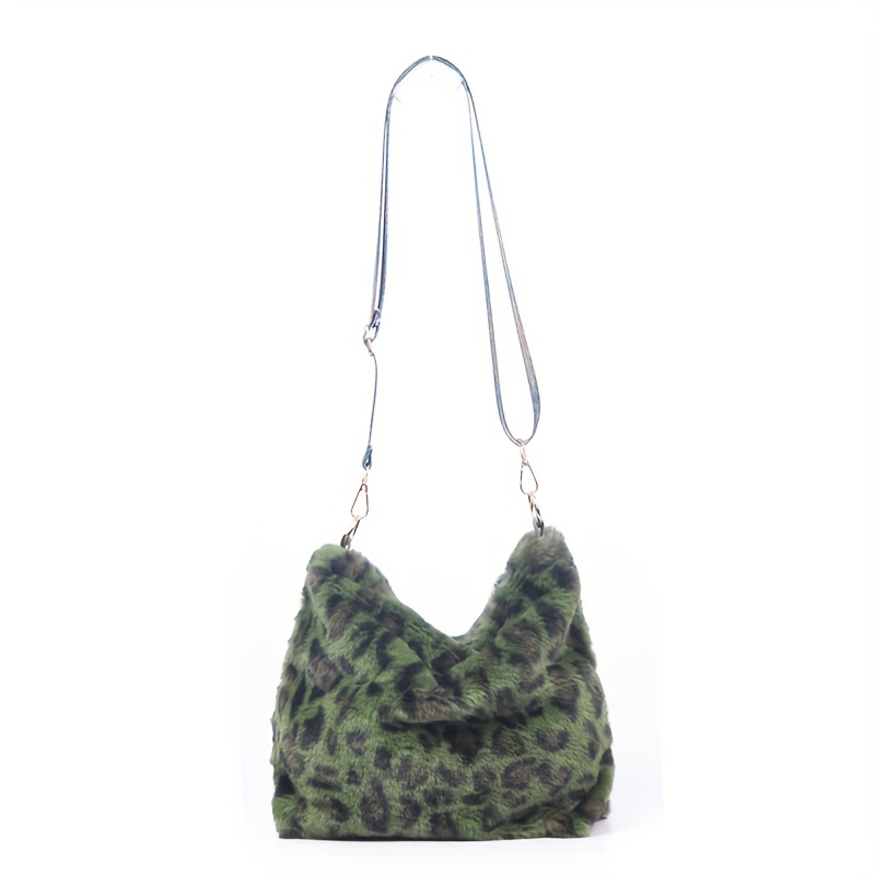 Inexpensive Stylish Casual Soft Leopard-patterned Plush Handbag For Ladies