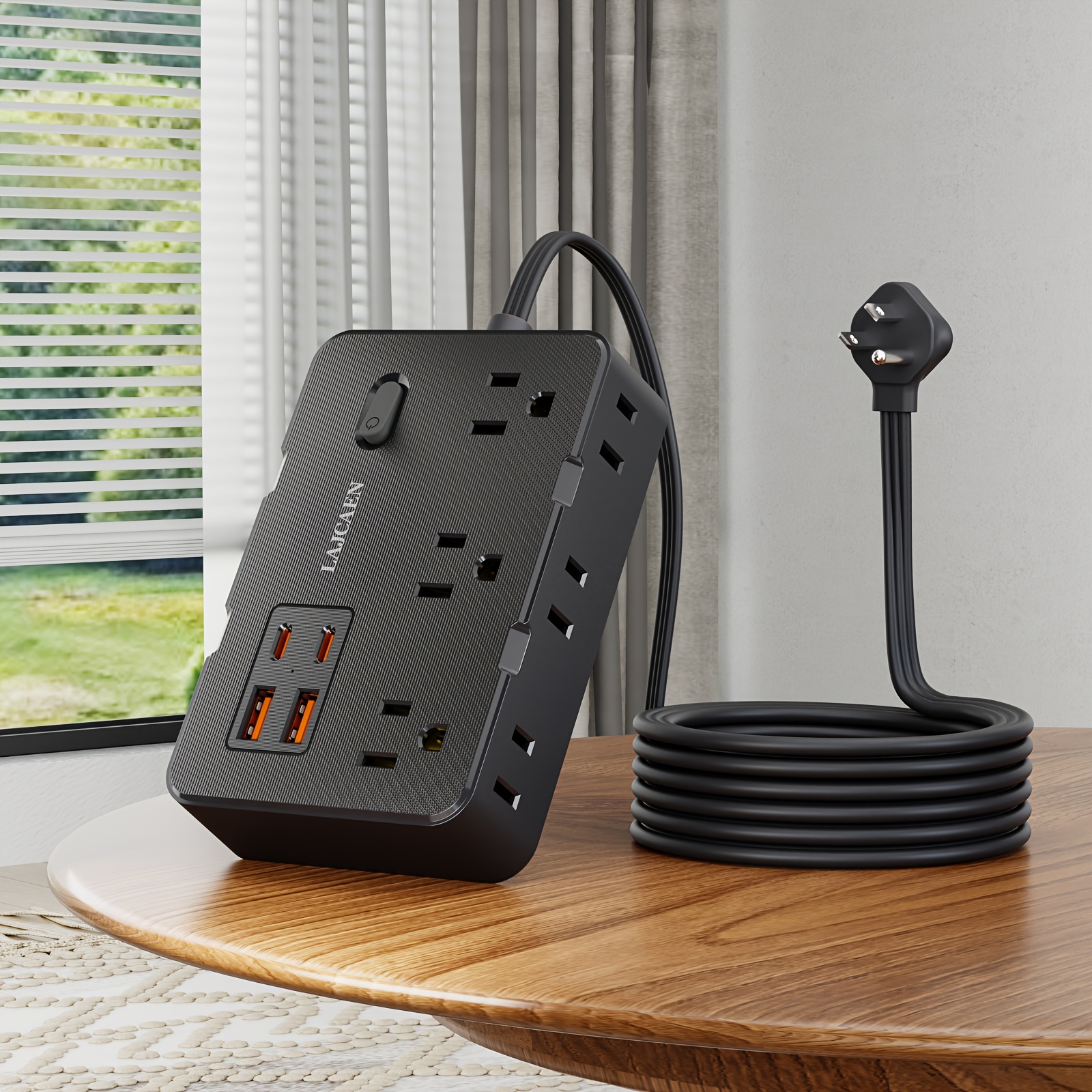 2026 new lajcaen flat plug   protector power strip 5ft ultra thin extension cord with 4 usb wall charger 2 usb c 6 outlets compact desk charging station wall mount for   dorm black