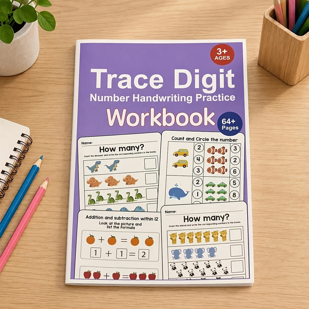TEMU 64-page Children's Activity Workbook: Attention And Thinking Training Book, Number And Quantity Shading Matching Exercise Book, Back-to-school,