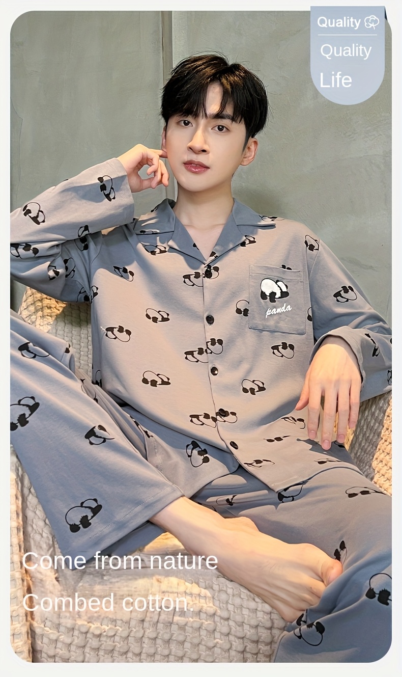 2025 New Men's Pajamas Pure Cotton Long Sleeve Spring and Autumn Models Teenager Winter Summer Boy Cartoon Home Clothes Set
