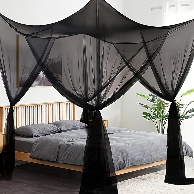 

1pc Large -mosquito Net Canopy, 4 Corner Post Bed Draping, Fabric Insect Protection For Outdoor Patio, Bedroom Guest Room Dorm Use, White/black