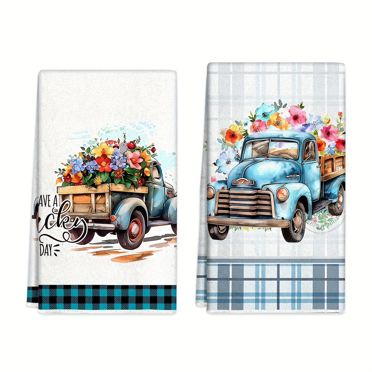 

2pcs, Hand Towels, Colorful Floral Truck Printed Dish Towels, Microfiber Contemporary Absorbent Dish Cloths, Tea Towels For Cooking, Baking, Housewarming Gift