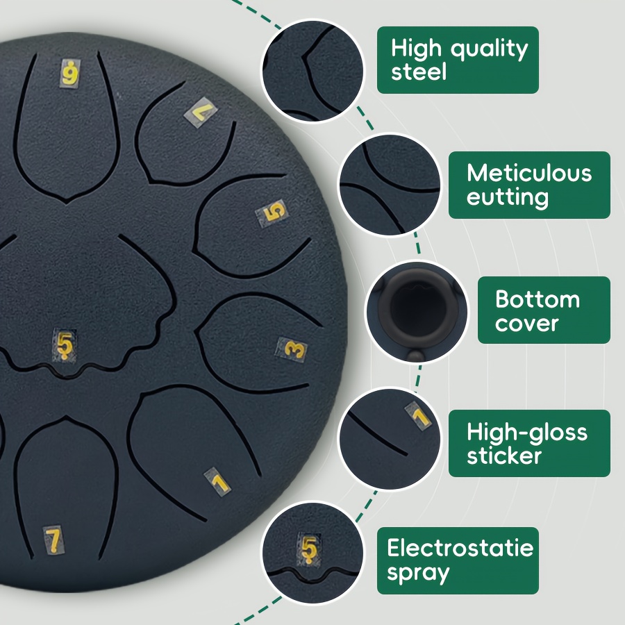 LEKATO Tongue Drum à 12 Pouces 13 Tons,Tambour Handpan, Mini Instrument