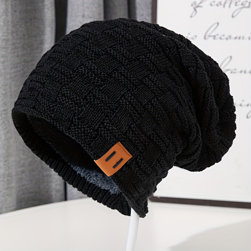 

Cozy Winter Beanie - Soft, Stretchy Double-layer Thickened Fleece-lined Knit Hat With Ear Protection, No-brim Skull Cap For Skiing & Cold , Machine Washable - Black, Winter Hat