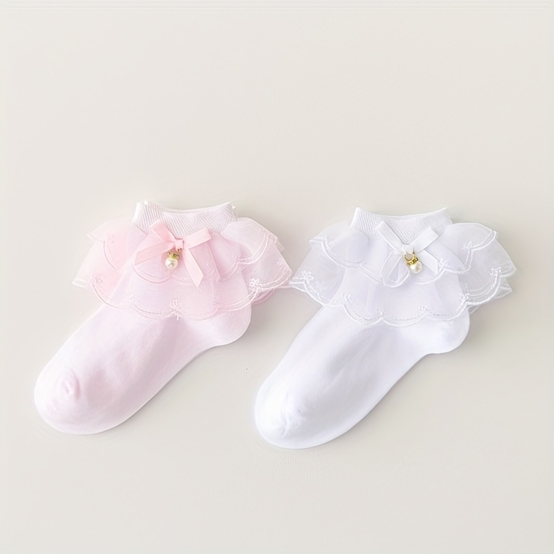 Image of 2-pack Girls' Boneless Mesh Comfortable Breathable Lace Socks, Thin Spring/summer Children's Dance Socks, Latin Dance Princess Socks