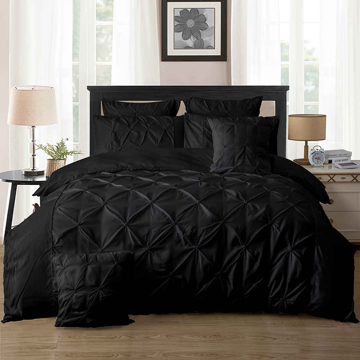 diamond embroidery pintuck queen king   bed duvet   quilt cover set