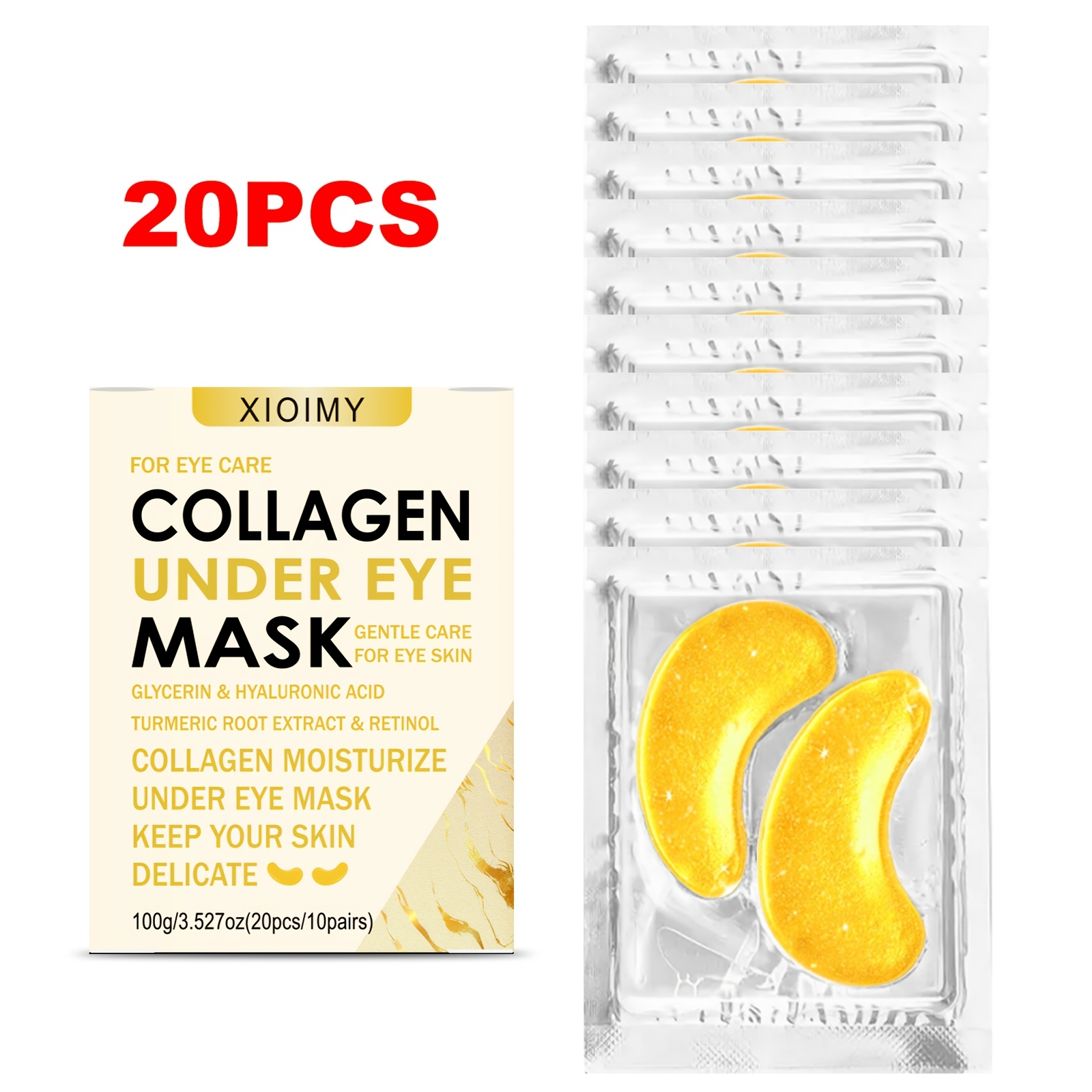 Image of 20pcs Collagen And Turmeric Eye Mask, Elastic And Moisturizing Care, Brightens Eye Radiance, Eye Skin, Dark Circles, Instantly Tightens Eye Skin, Suitable For Types